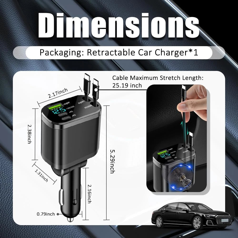 Adaptor retractabil pentru încărcător auto 5 în 1