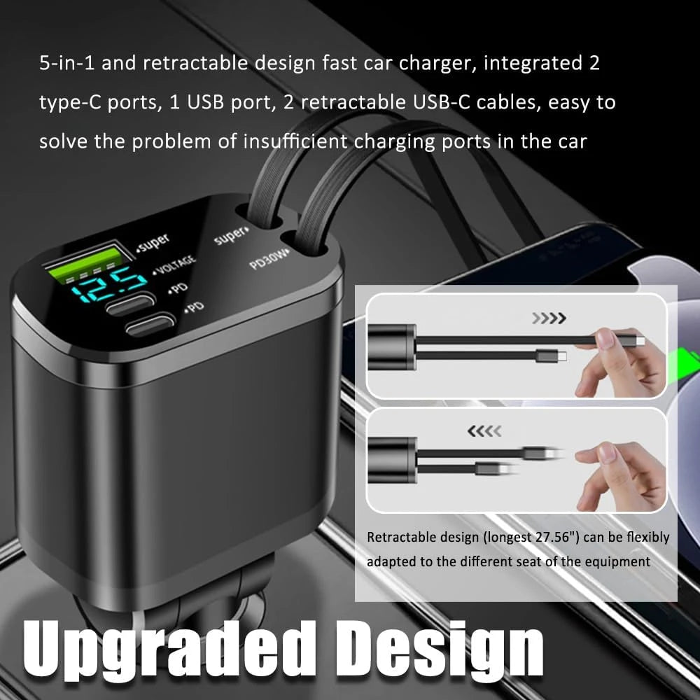 Adaptor retractabil pentru încărcător auto 5 în 1
