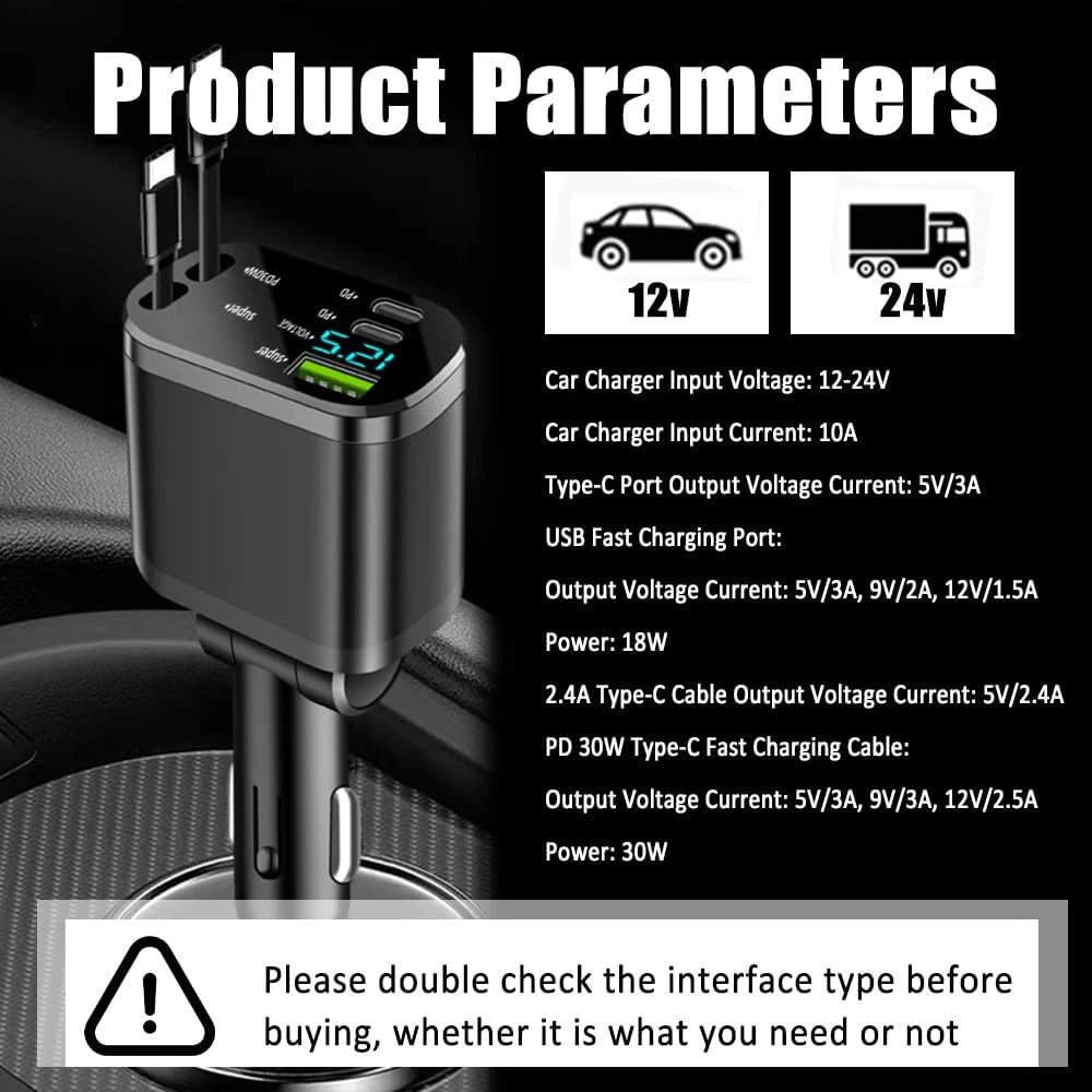 Adaptor retractabil pentru încărcător auto 5 în 1